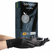 Перчатки нитриловые Benovy 50 пар (100 шт.), размер M (средний), черные