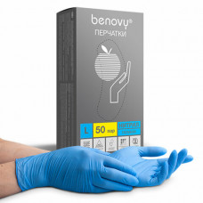 Перчатки нитриловые Benovy р. L (голубые) 50 пар/упак