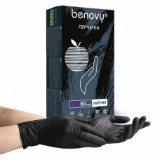 Перчатки нитриловые Benovy 50 пар (100 шт.), размер XL (очень большой), черные
